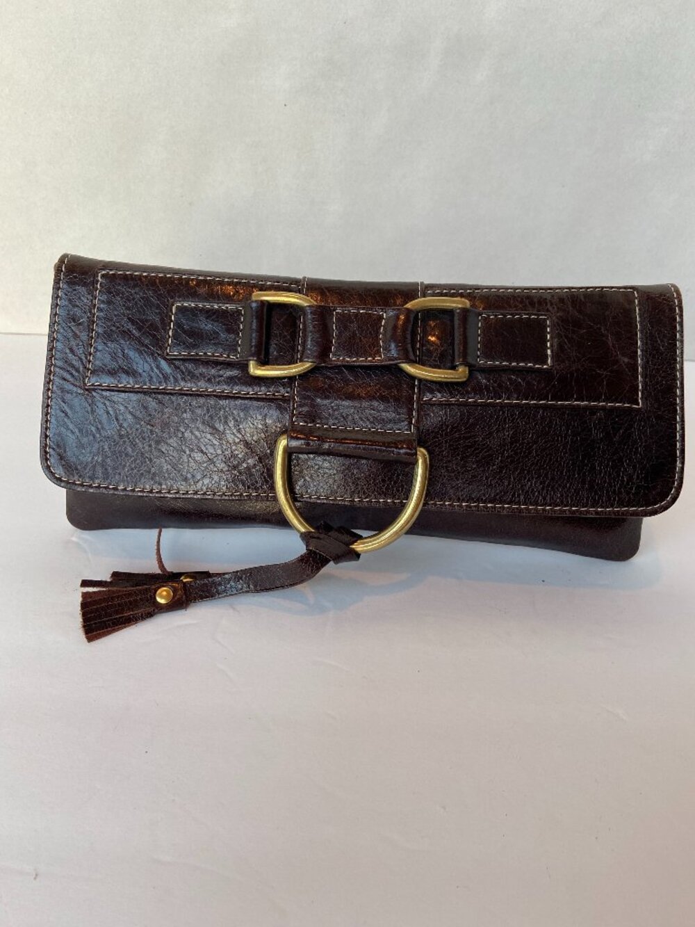 Vintage Brown Leather Clutch/Wallet Brass Buckle.